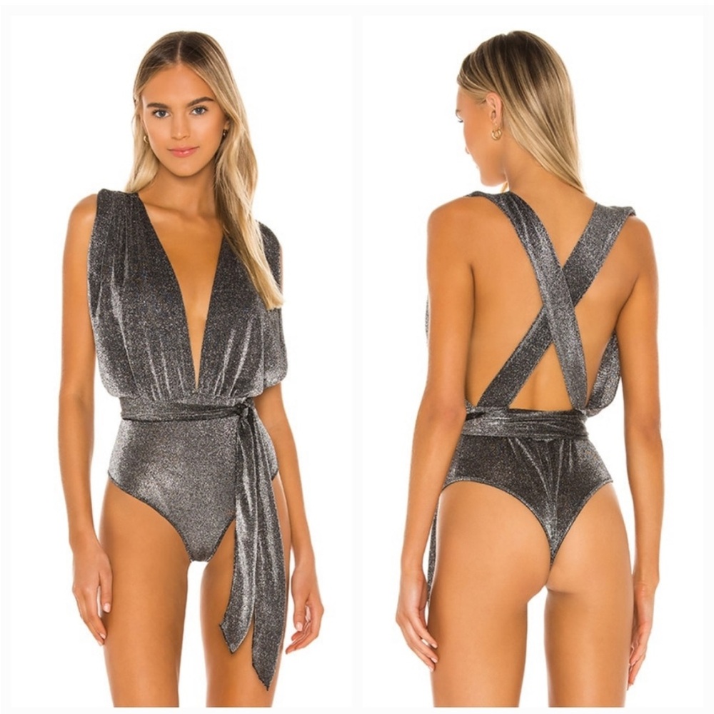 Superdown Priya Cross‎ Back Bodysuit - Black Metallic
